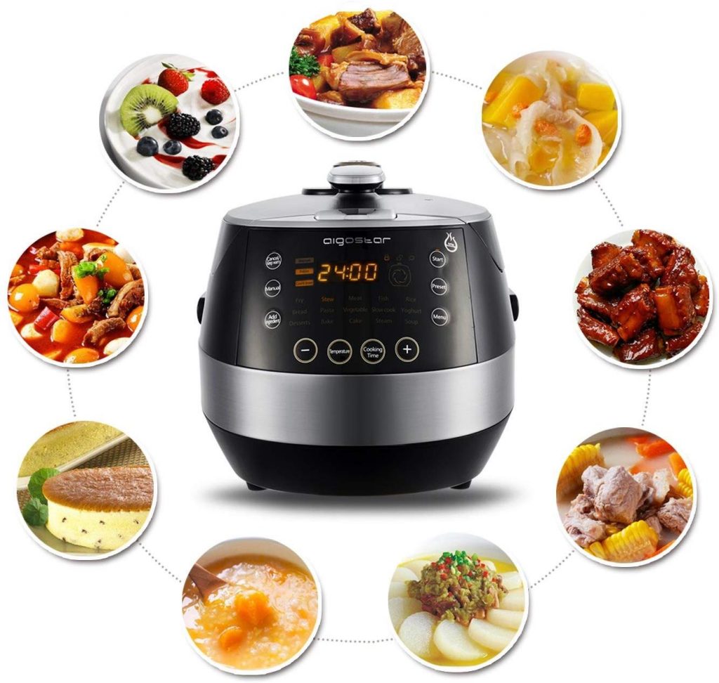 Aigostar Happy Chef 30IWY - Multicuiseur 7 en 1, 900W, 15 fonctions programmables avec grand écran LED incliné, minuterie et fonction maintien...