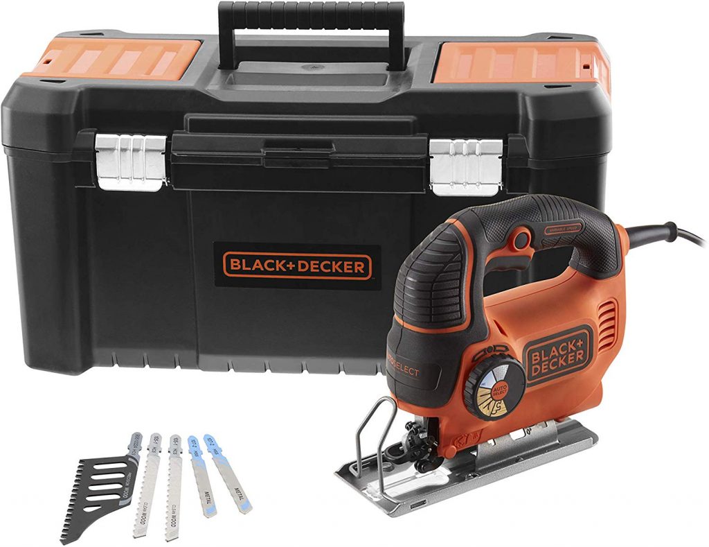 BLACK+DECKER KS801SEK5A-QS Scie sauteuse pendulaire filaire - Profondeur de coupe : 5 mm métal et 80 mm bois - 5 lames - Livrée en boite...