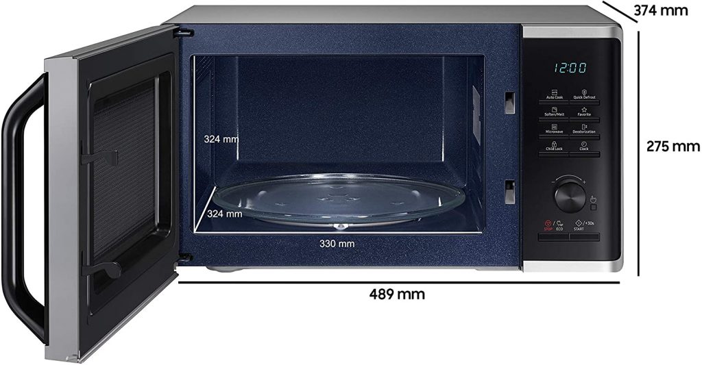 Intérieur et dimensions du four à micro-ondes Samsung MW3500K